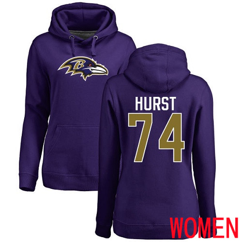 Baltimore Ravens Purple Women James Hurst Name and Number Logo NFL Football #74 Pullover Hoodie Sweatshirt